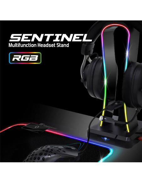 Autre accessoire gaming Spirit Of Gamer Support de casque gamer RGB  Sentinel SOG-STD1 avec 4 Hub USB pour PC/Playstation/Xbox/Nintendo Switch  Noir