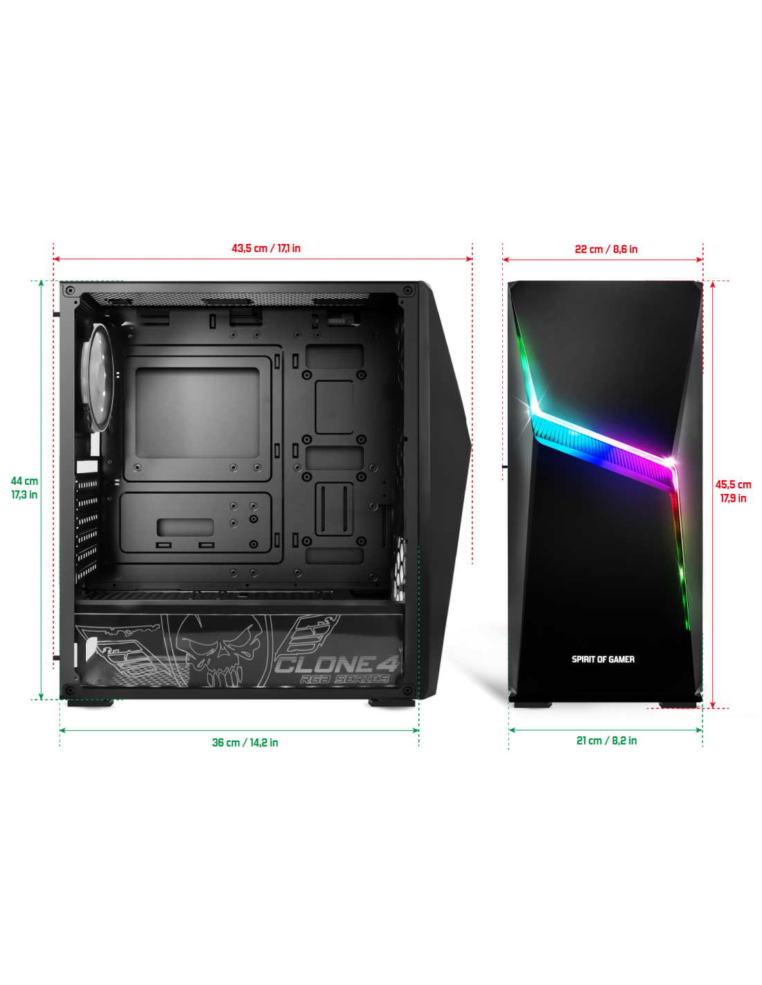 SPIRIT OF GAMER - CLONE III Boitier PC Gamer RGB Blanc Compatible  ATX/mATX/ITX Moyen Tour