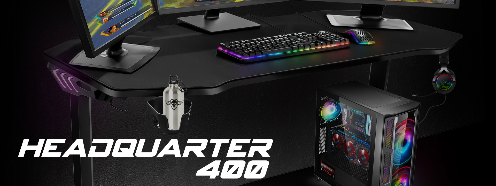 Bureau PC Gaming Ergonomique Spirit Of Gamer HEADQUARTER-300 LED